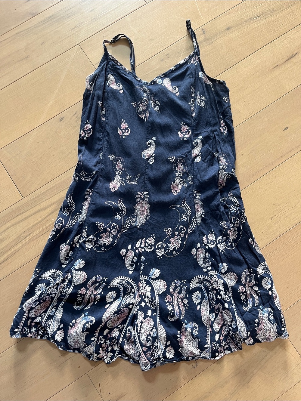 Garage Navy Paisley Slip Romper with Pink & White Accents